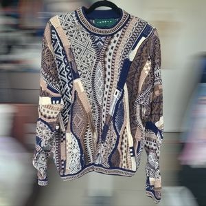 Vintage 90's Tundra Canada Knit Abstract 3D Net Hip Hop Coogi Style Sweater